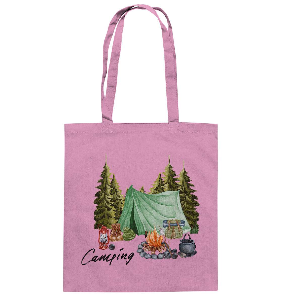 Camping, Zelt, Wald, Lagerfeuer  - Baumwolltasche