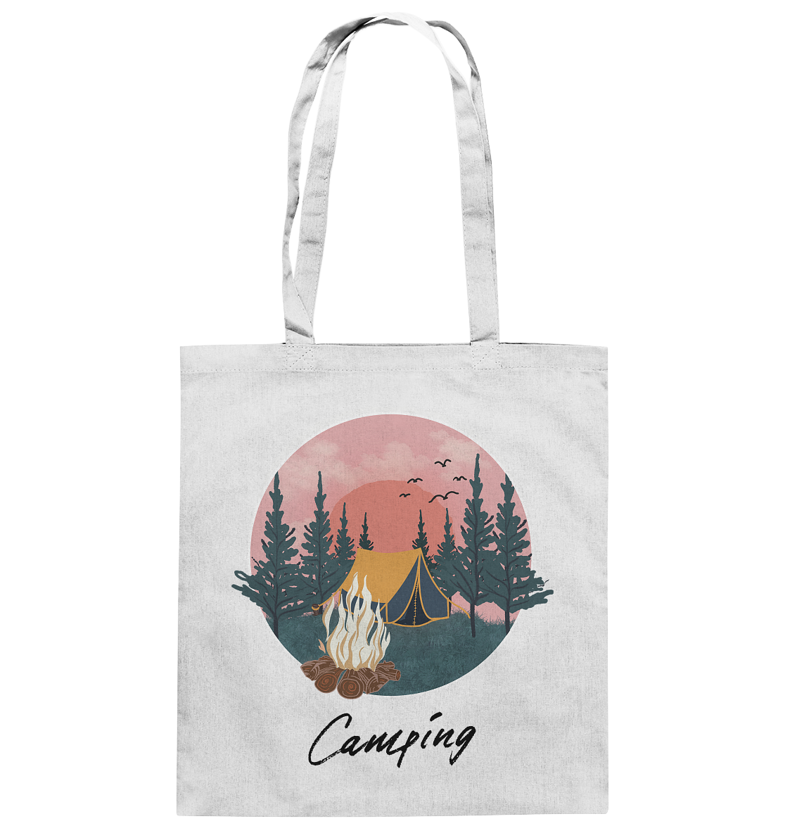 Camping, Zelt, Lagerfeuer, Wald  - Baumwolltasche