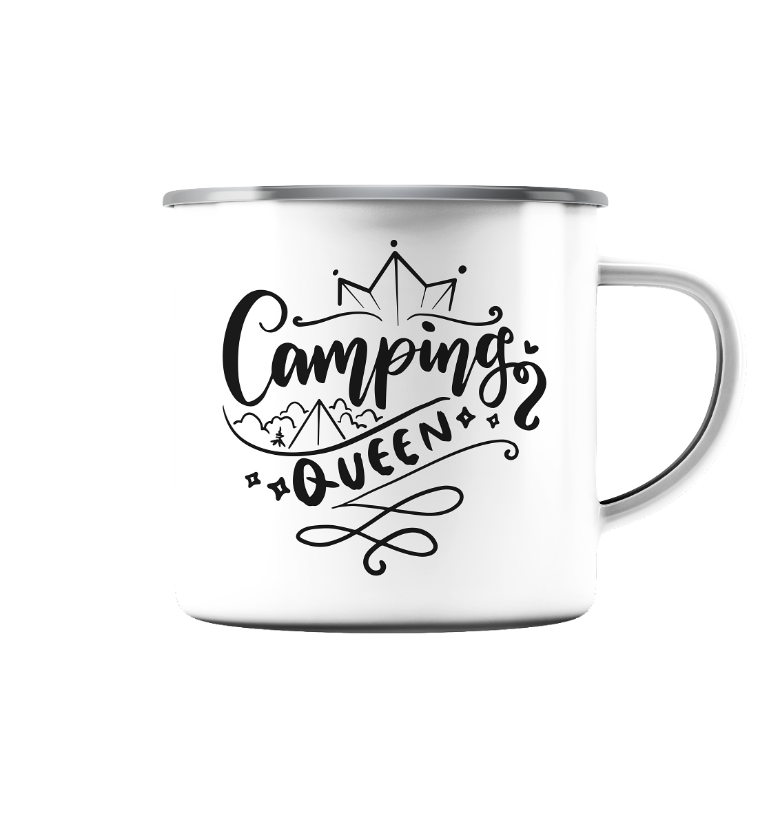 Camping Queen - Emaille Tasse (Silber)