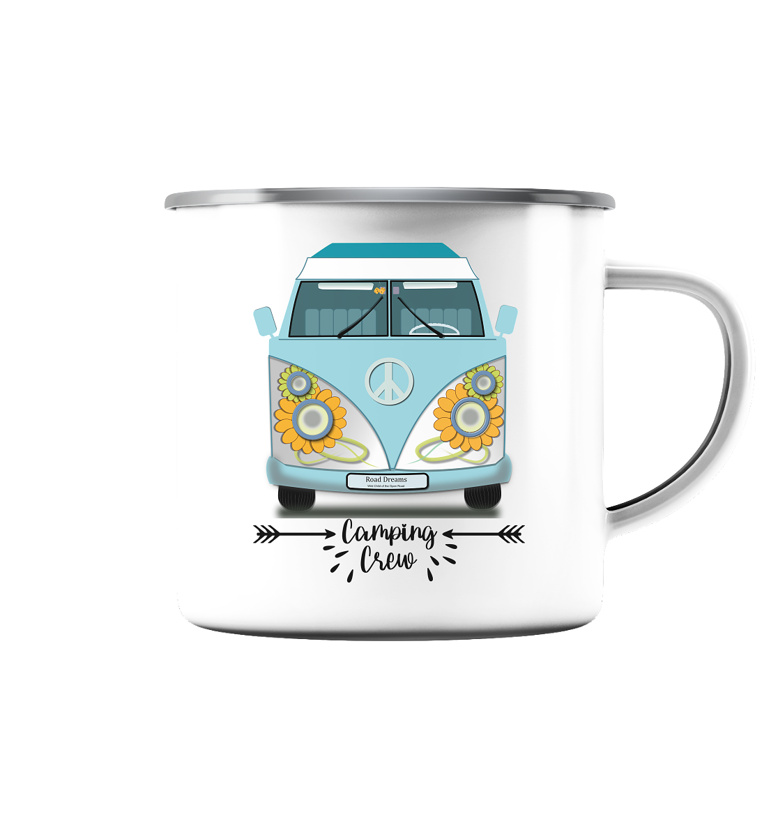 Camping Crew, Bulli, Van, Vanlife - Emaille Tasse (Silber)