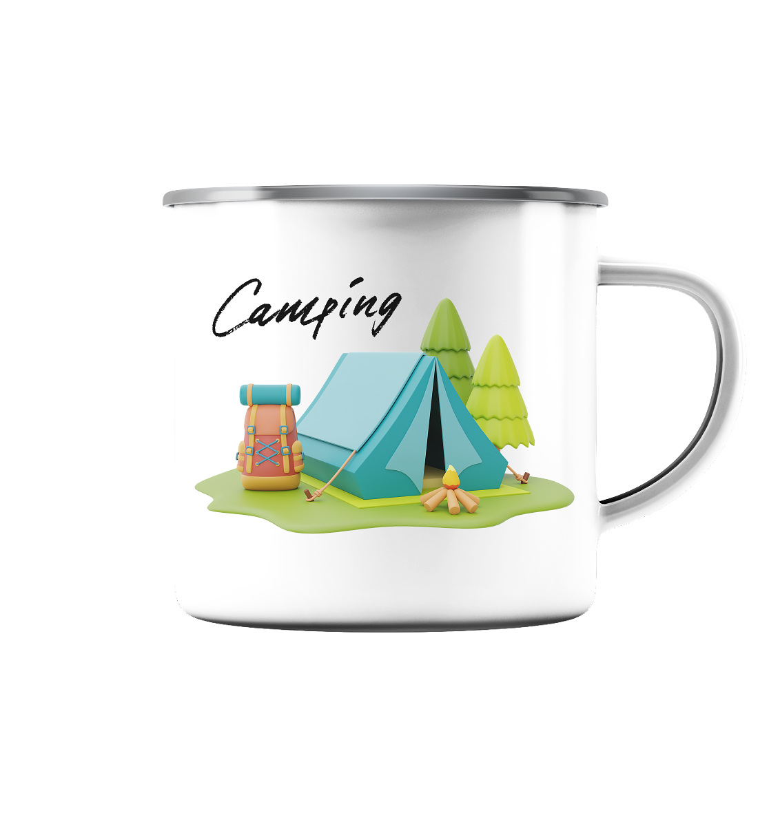 Camping, Zelt - Emaille Tasse (Silber)