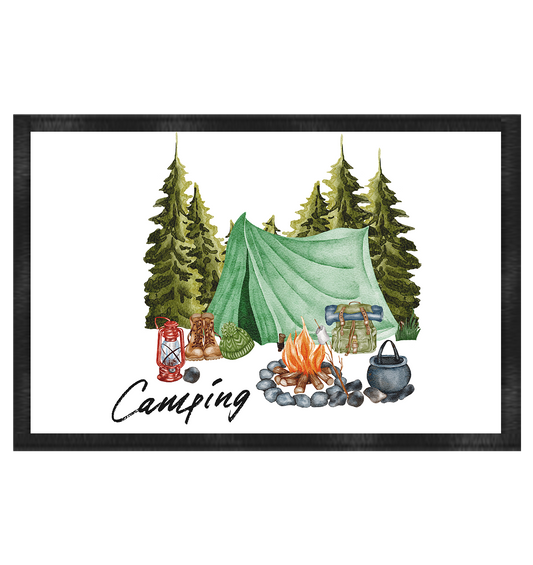 Camping, Zelt, Wald, Lagerfeuer  - Fußmatte 60x40cm