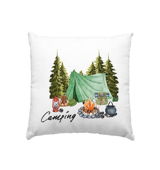 Camping, Zelt, Wald, Lagerfeuer  - Kissen 40x40cm
