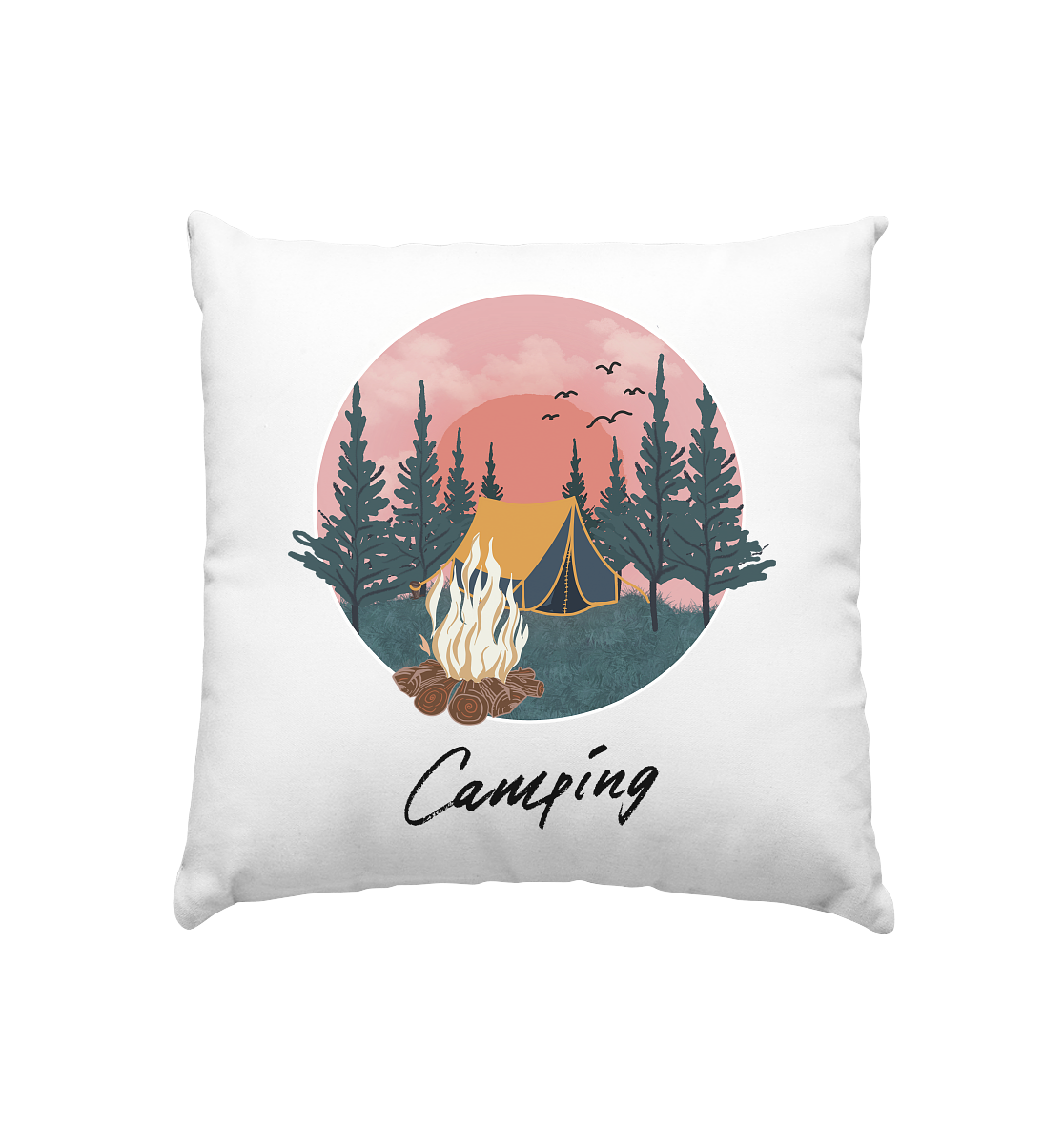 Camping, Zelt, Lagerfeuer, Wald  - Kissen 40x40cm