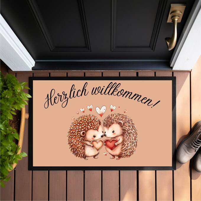 Fußmatte, herzlich willkommen, Igel  - Fußmatte 60x40cm