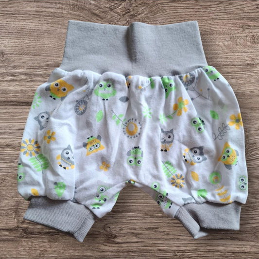 Größe 50/56 Kurze Hose, Pumphose, Jersey, weiß, grau, Eulen