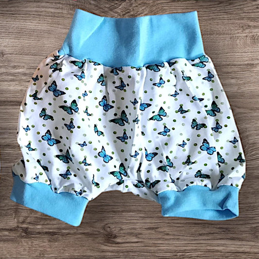 Größe 110/116, Kurze Hose, Pumphose, Jersey, Schmetterlinge weiß, blau