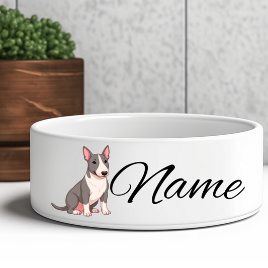 Keramik-Futternapf für Hunde und Katzen mit Motiv und Name, Bullterrier, Miniatur Bullterrier