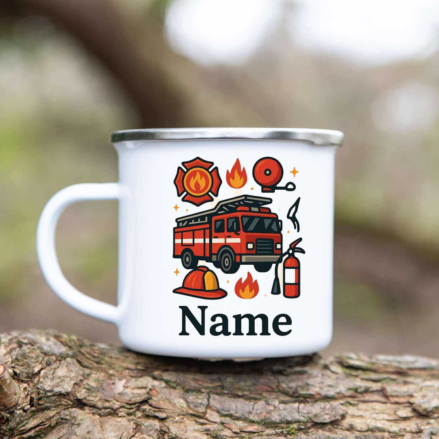 Feuerwehr - Emaille Tasse (Silber)