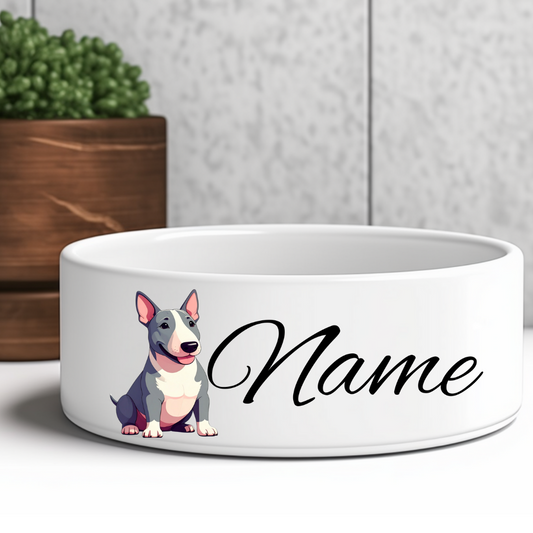 Keramik-Futternapf für Hunde und Katzen mit Motiv und Name, Bullterrier, Miniatur Bullterrier